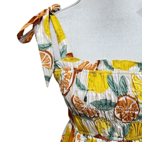Nwot Pinch smocked mini tiered sun dress lemon & orange print lined size medium - Picture 8 of 14